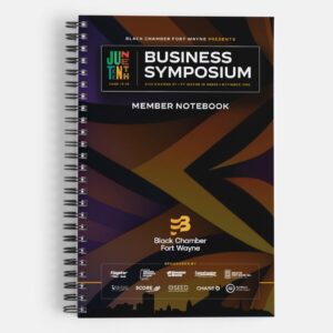 Notebook mockup of the Black Chamber Fort Wayne Business Symposium Notebook